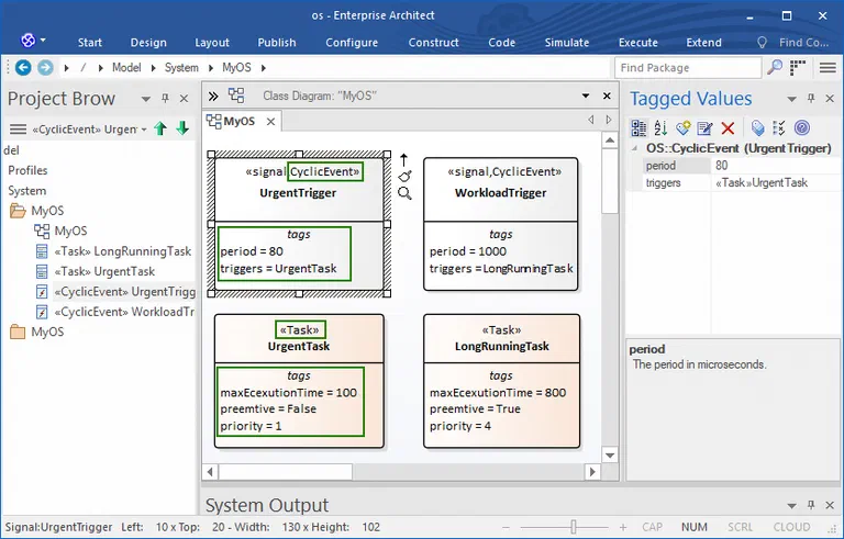 Enterprise-Architect-Projektbrowser mit einem stereotypisierten UML-Modell