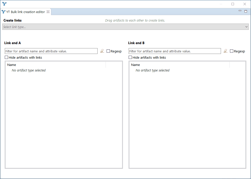 Animation showing bulk link creation in itemis ANALYZE for fast and consistent artifact linking