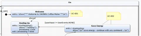 Screenshot showing traces from different states and transitions to requirements