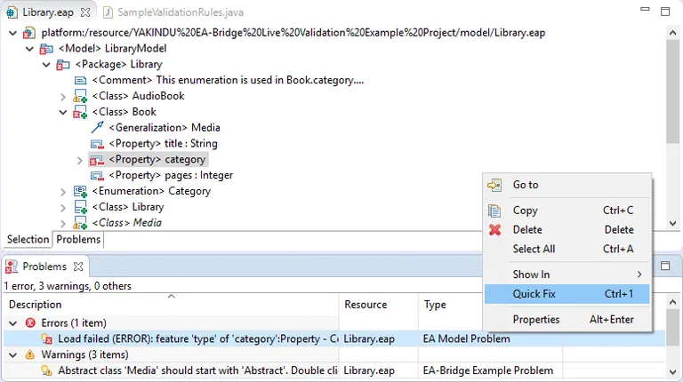 EA model loaded with the Eclipse UML editor via the EA-Bridge