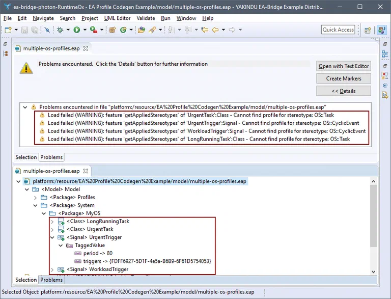 EA-Bridge warnings: UML profiles not found