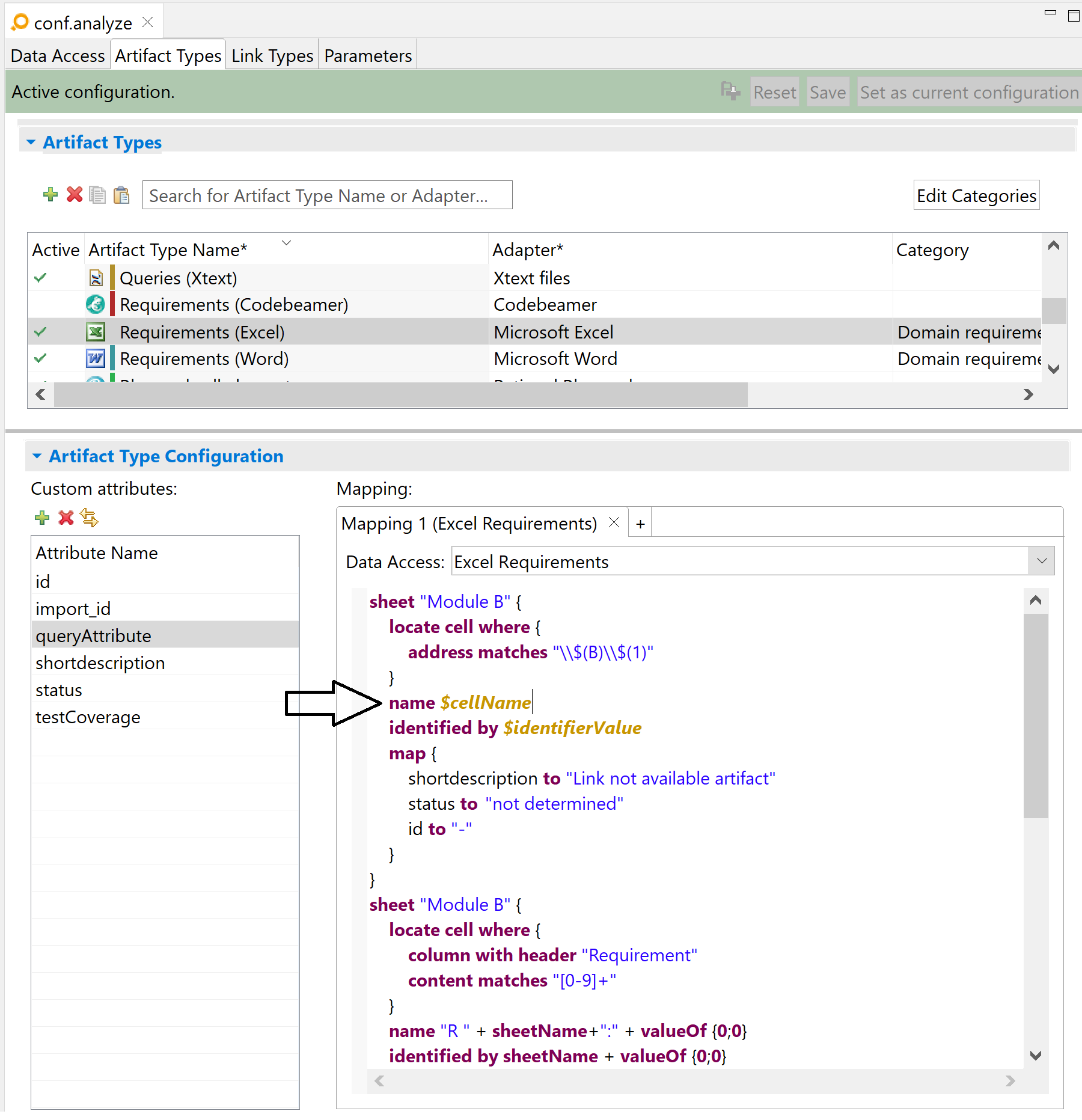 Each occurrence of the parameter reference "$cellName" is replaced by the actual value of the "cellName" parameter, here "n/a: n/a".