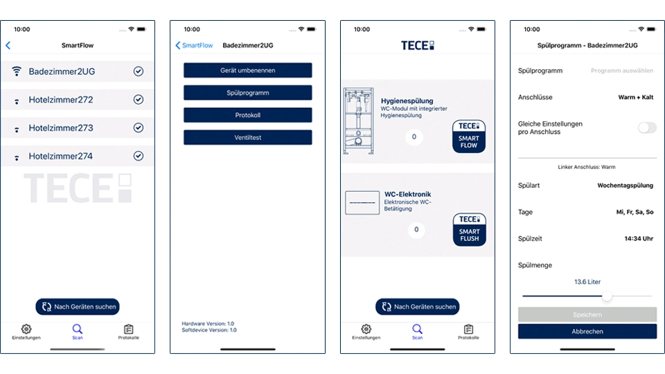 Screenshots of the TECESmartFlow App