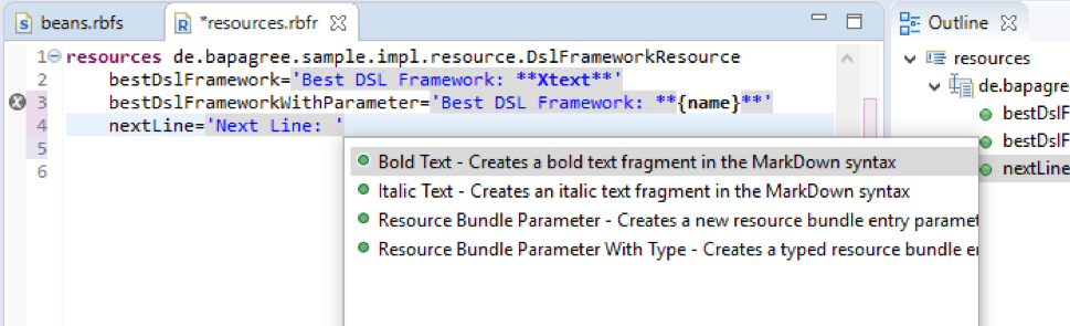 Screenshot of the Fiducia RBF-Resources language for internationalization.