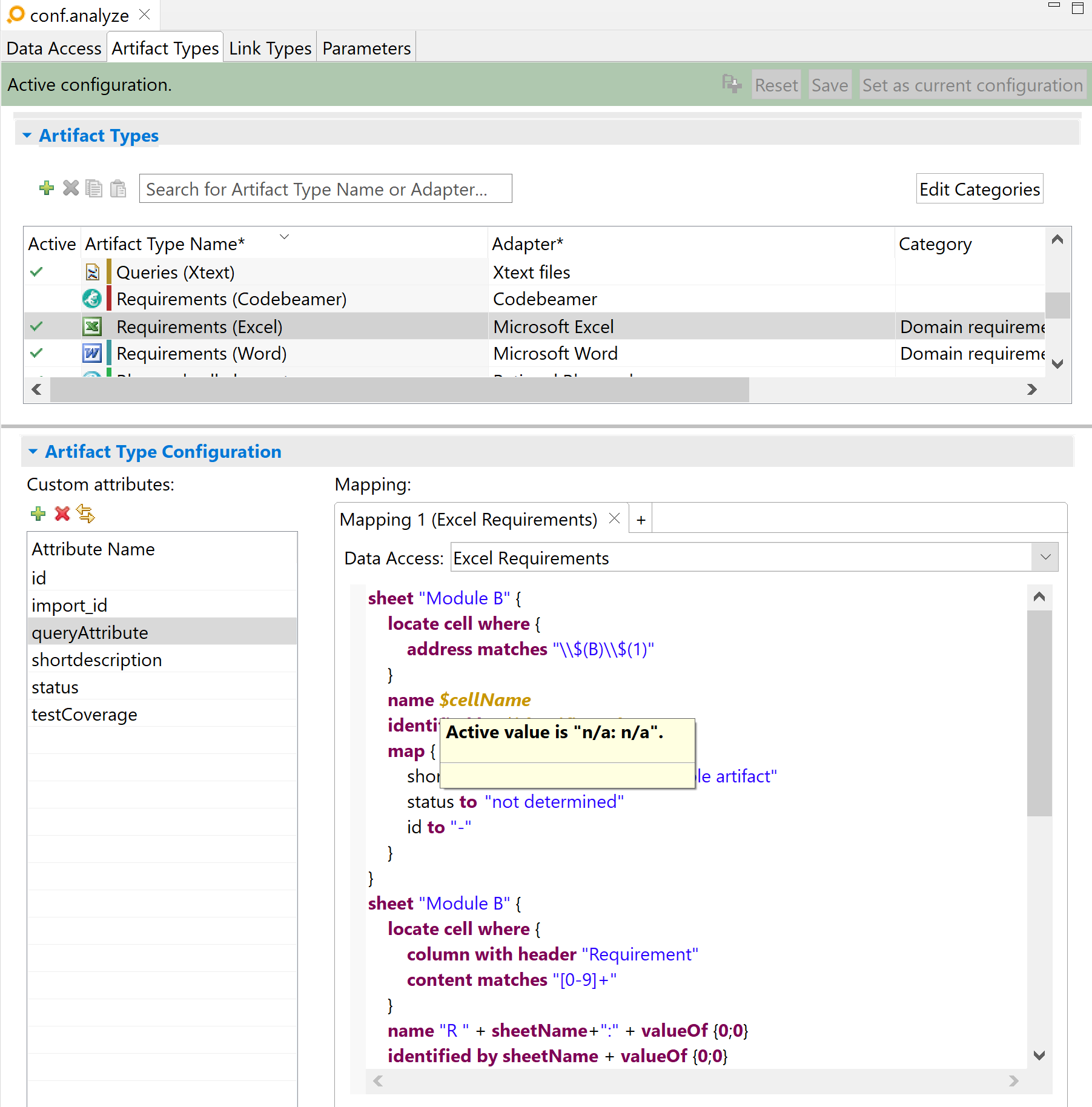 Referencing parameters in "ANALYZE Configuration"