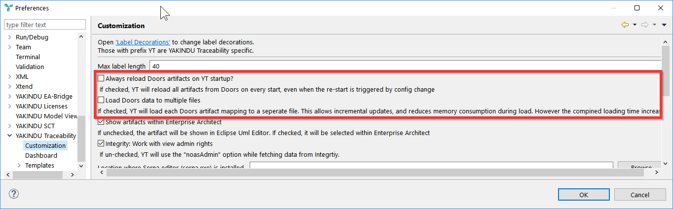 YT DOORS preference settings