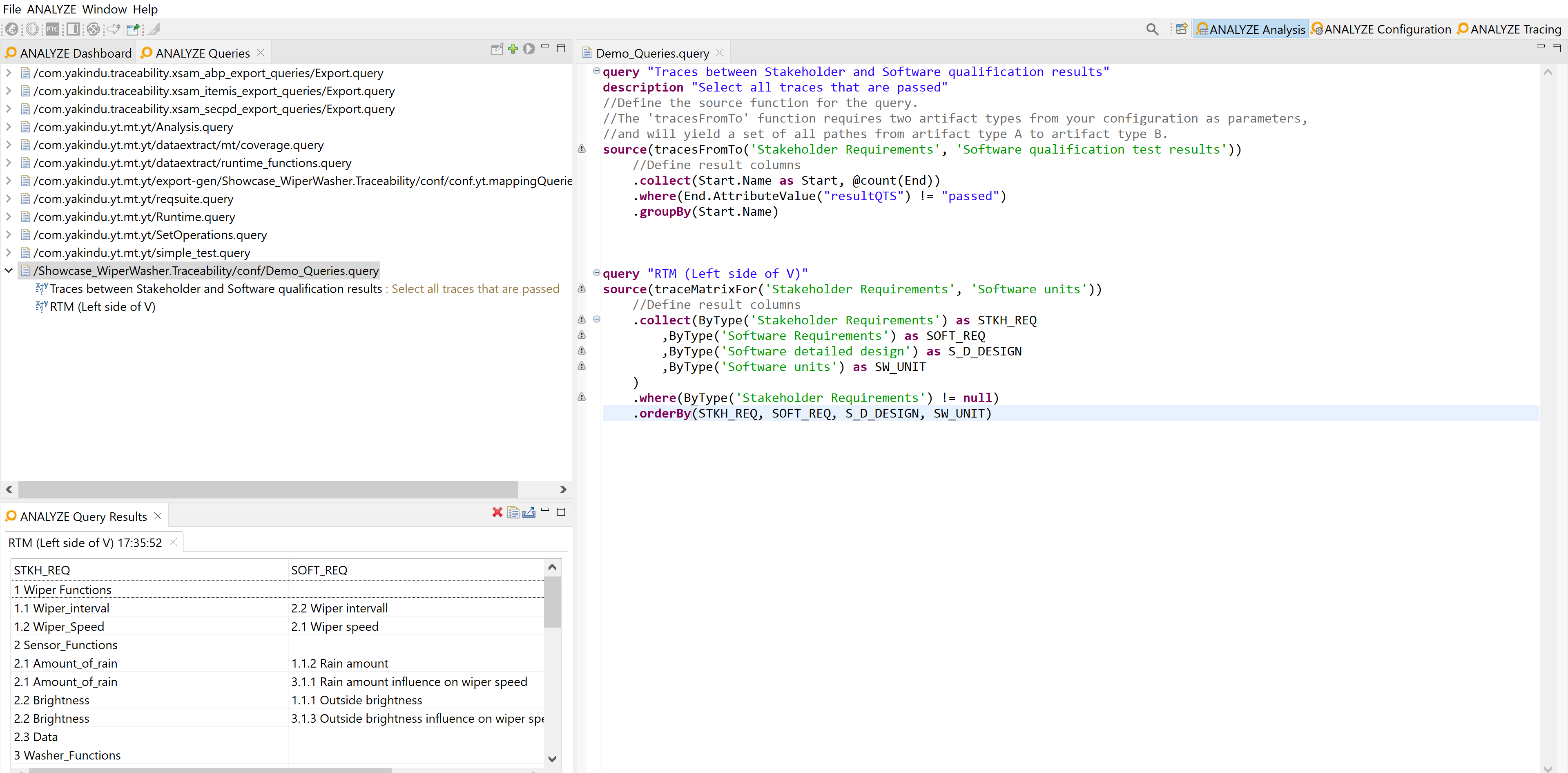 Writing and running queries in the "Analysis" perspective