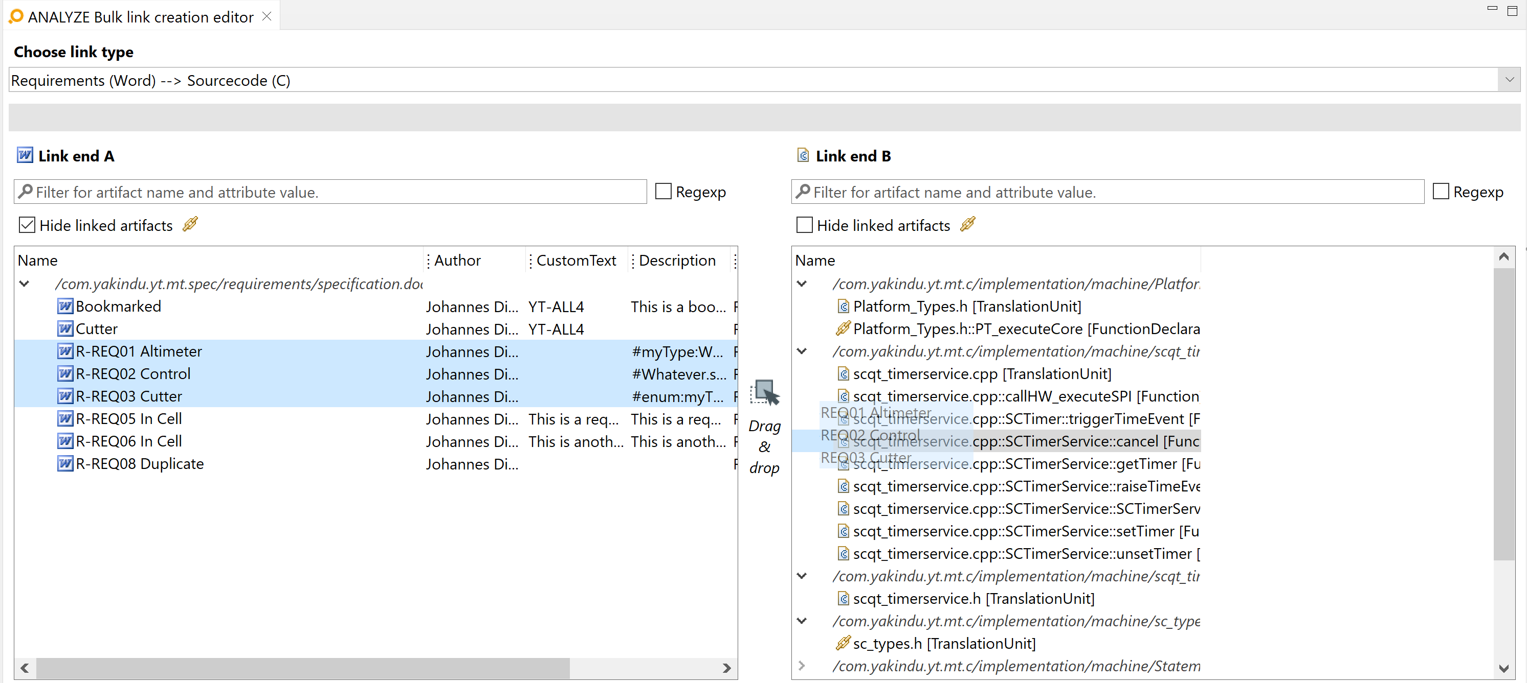 Drag and drop artifacts