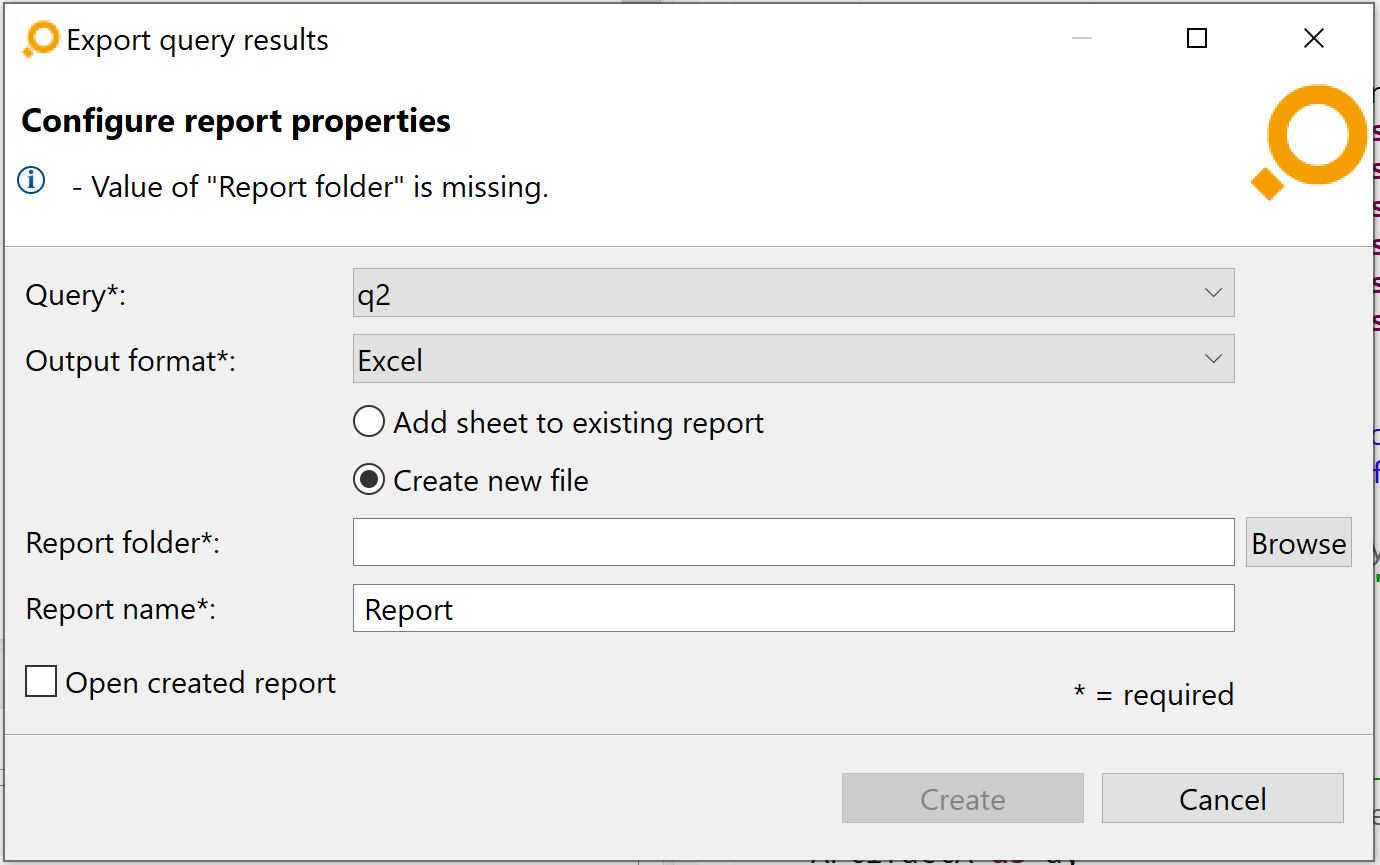 Exporting a query result