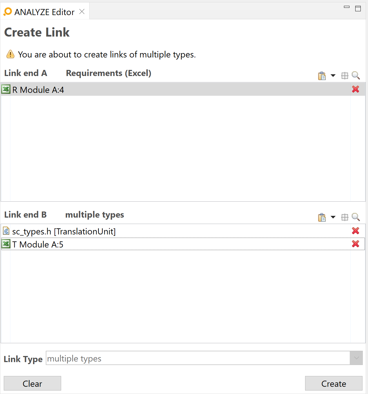 Creating links across different types