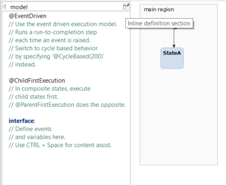 Inlining the statechart diagram definition section