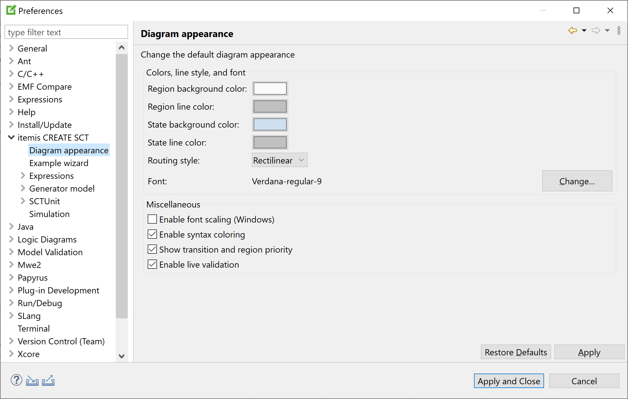 Preferences: Diagram appearance