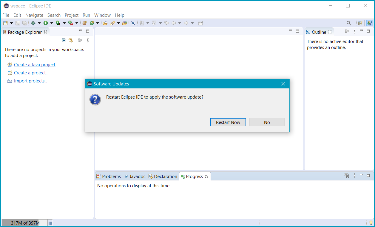 Restarting Eclipse after software installation
