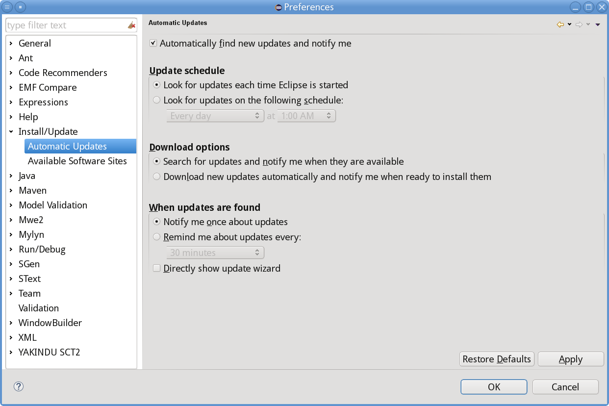 Configuring automatic update