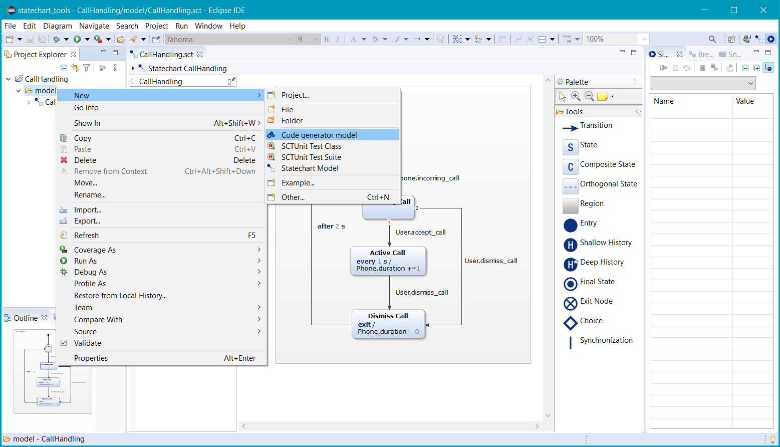 Selecting "New → Code generator model" in the context menu