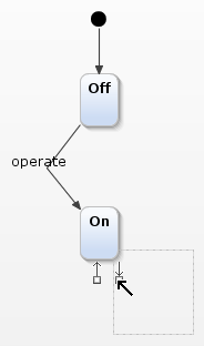 Creating a transition by using the source state's outgoing arrow handle