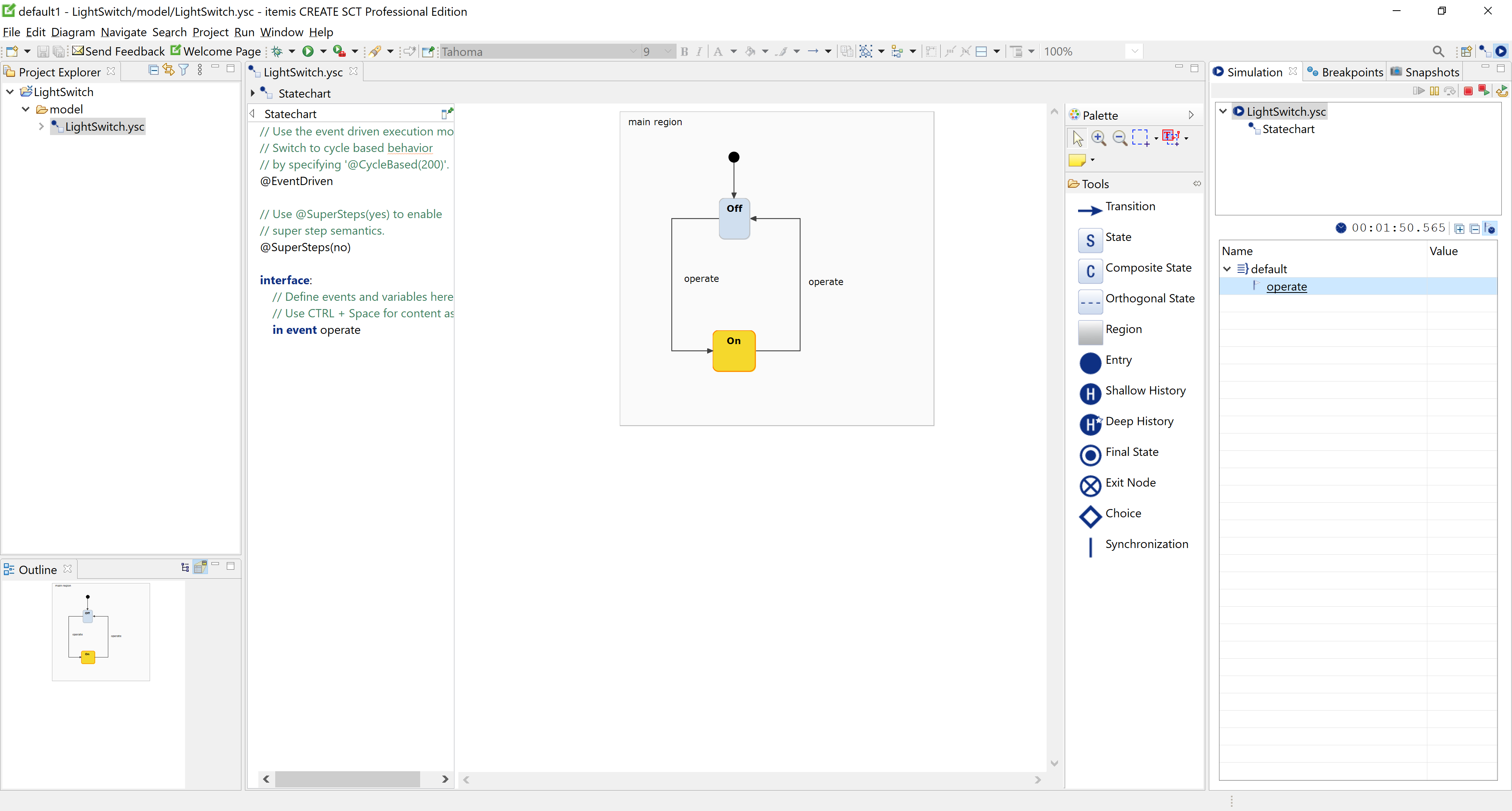 Light switch simulation in "on" state