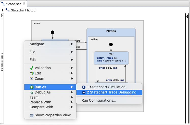 CStarting a trace debug session