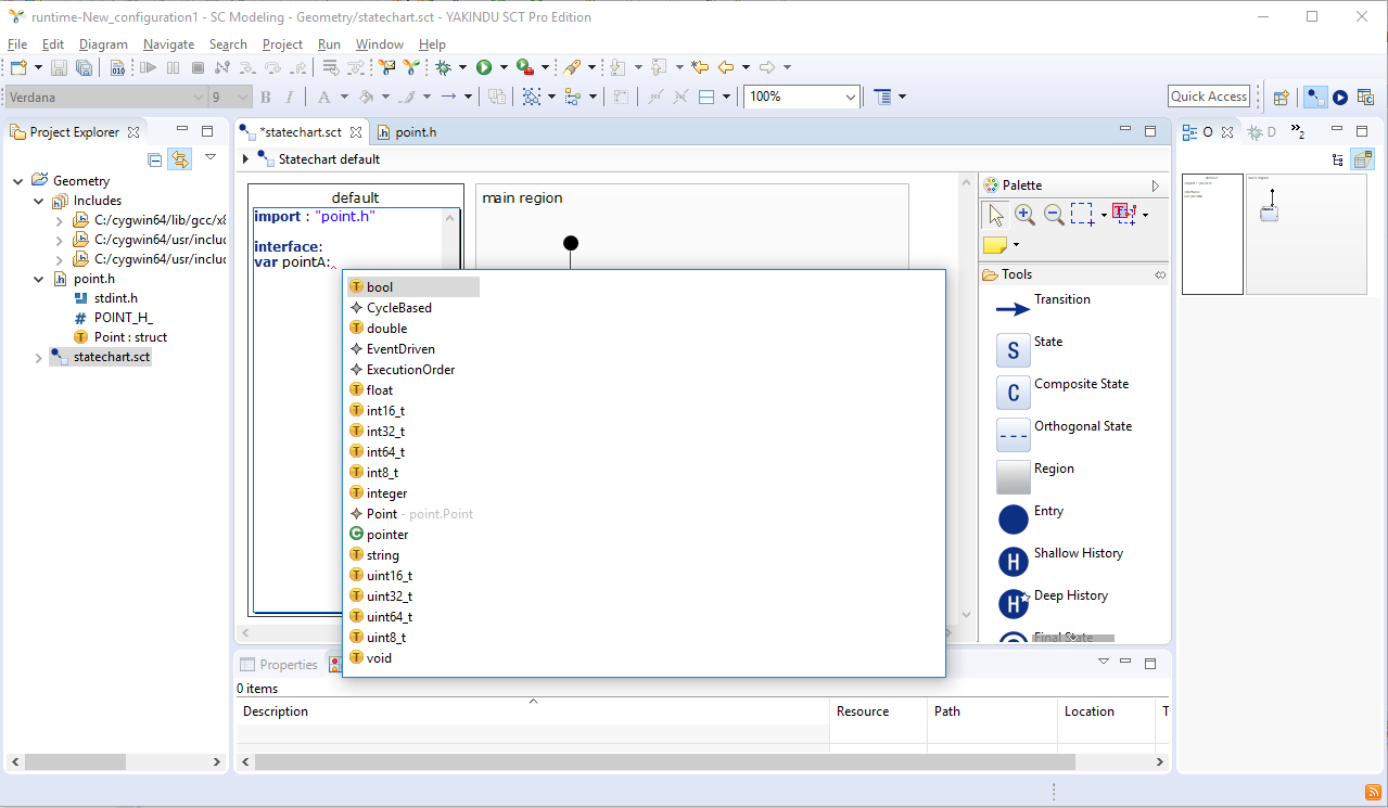 types using statechart assist display