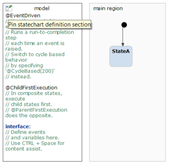 Pinning the statechart diagram definition section