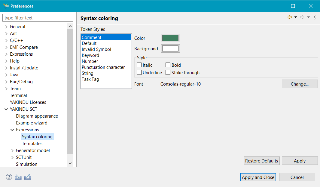 Preferences: Expression syntax coloring