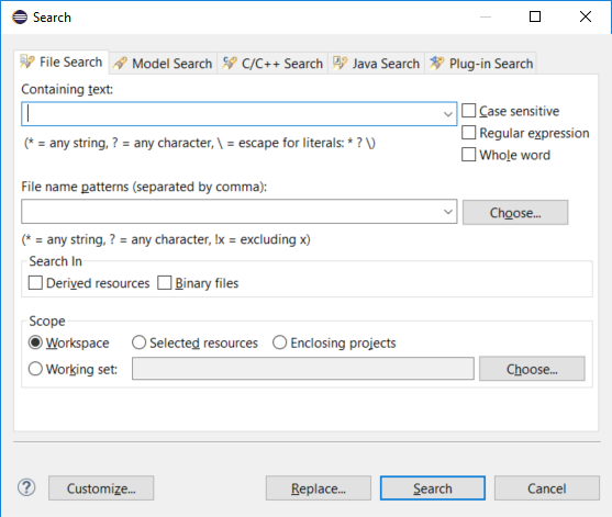 Searching via search dialog