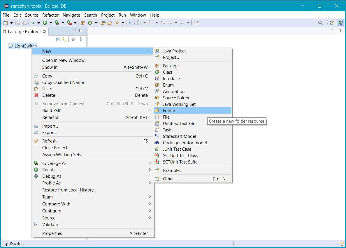 Selecting "New → Folder" in the context menu