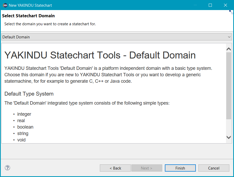 Selecting a statechart domain