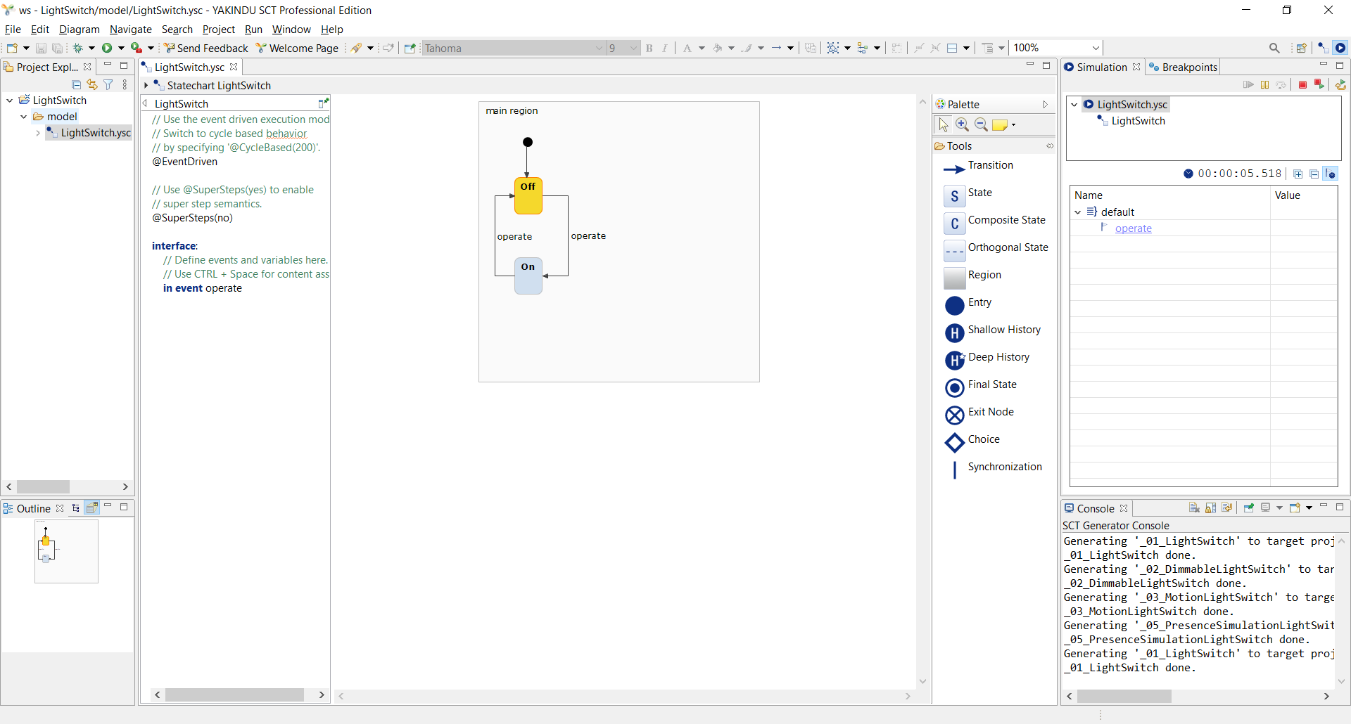 Light switch simulation in "off" state
