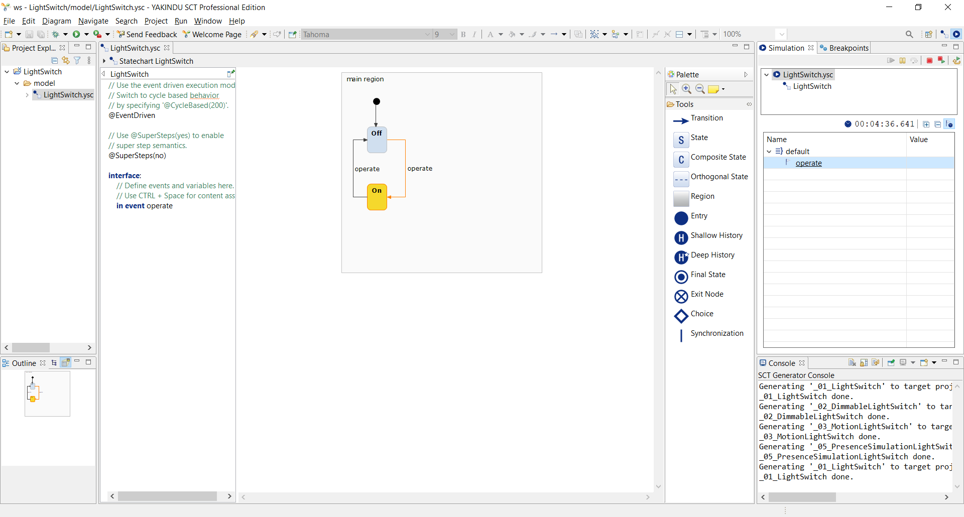 Light switch simulation in "on" state