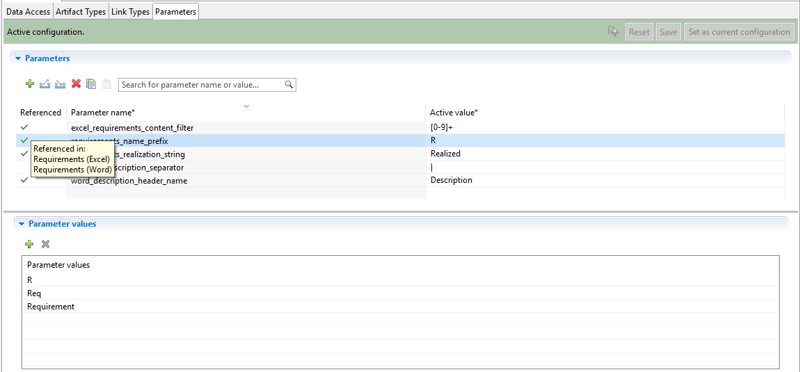 The "Parameters" tab in the "YT Configuration" editor