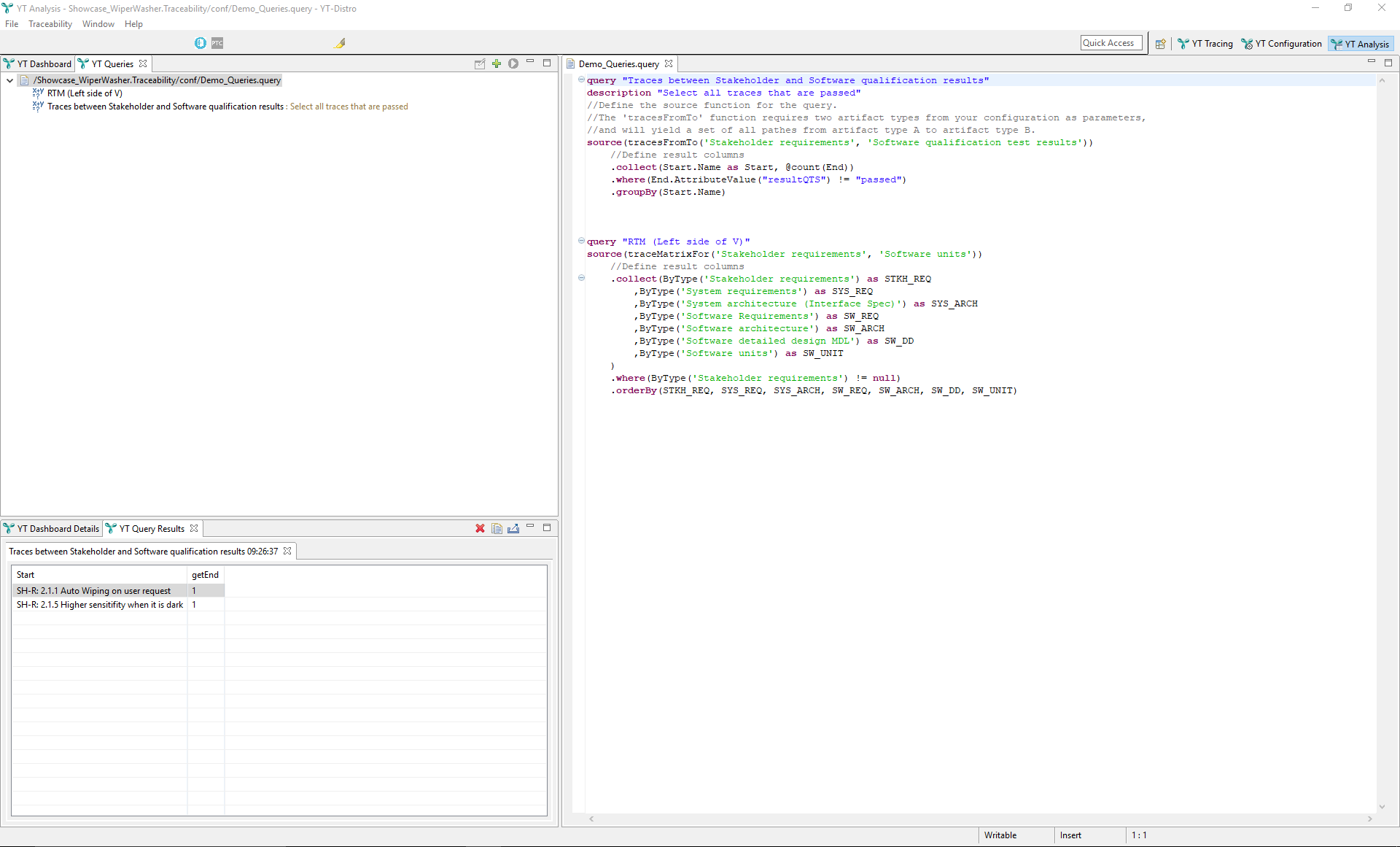 Writing and running queries in the "YT Analysis" perspective