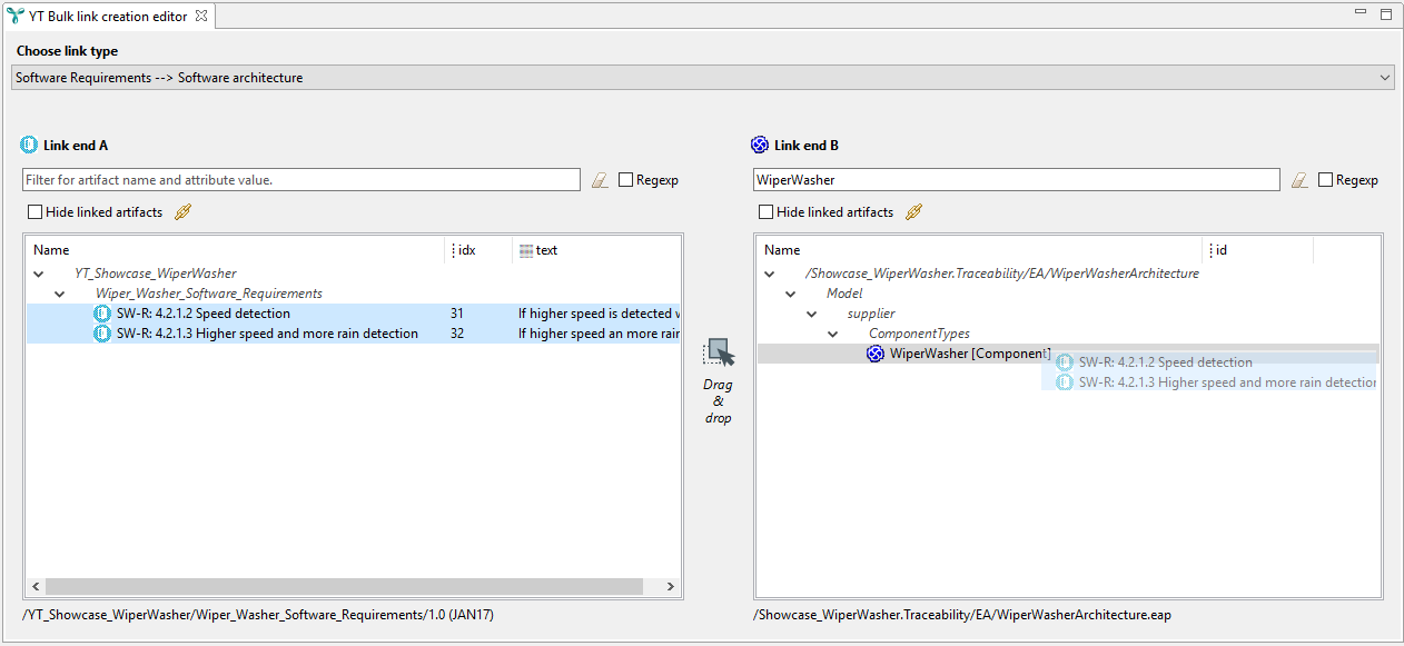 Drag and drop artifacts