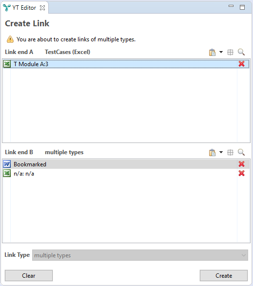 Creating links across different types